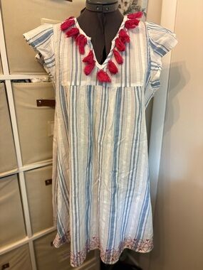 Mer St Barth Blue & White Striped Dress Size Large